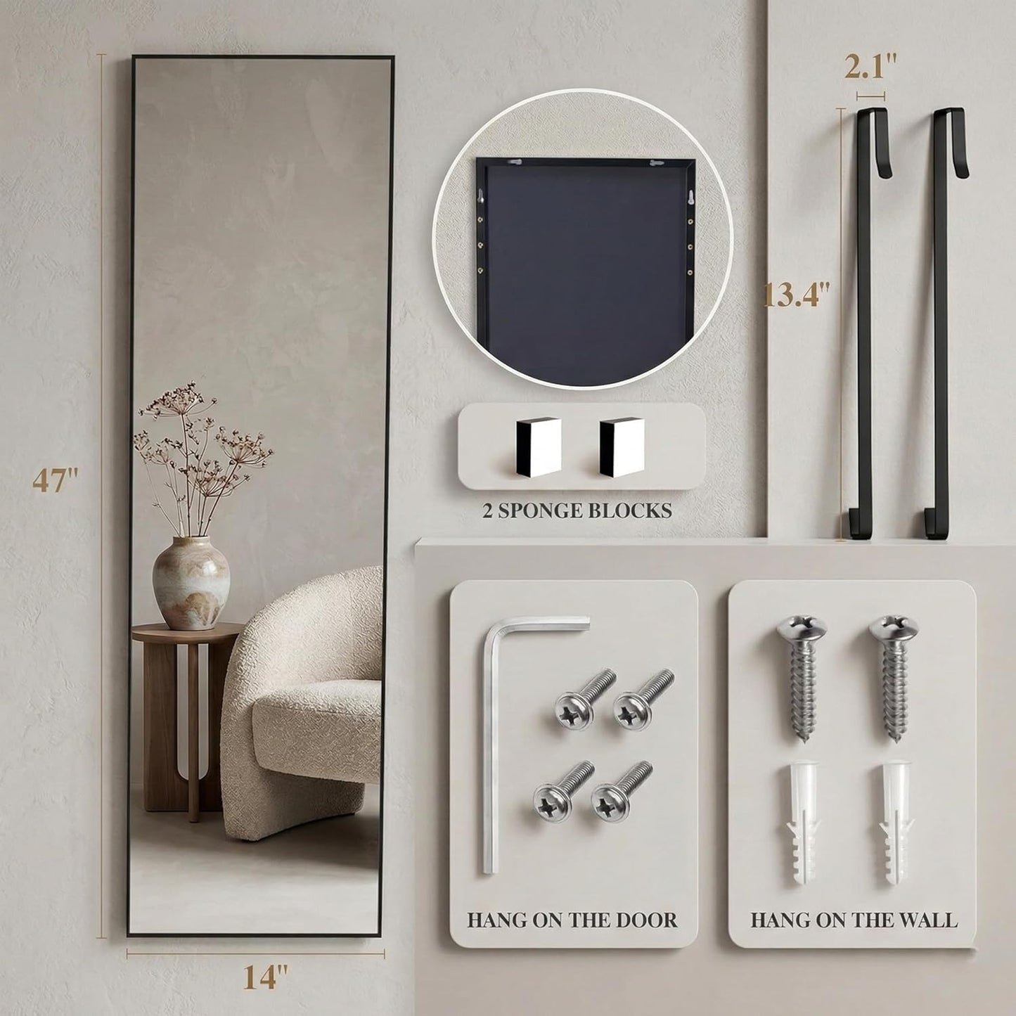 Simple Deluxe Arched Full Length Mirror, 71"x26"Large Floor Mirrors, for Wall Door Bedroom Bathroom Living Room (Gold)