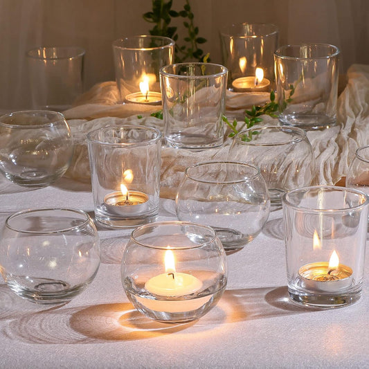 DEVI 24pcs Assorted Gold Votive Candle Holders, Mercury Glass Candle Holder, Diwali Decorations, Gold Wedding Centerpieces for Tables, Bridal Shower Party Table Decorations