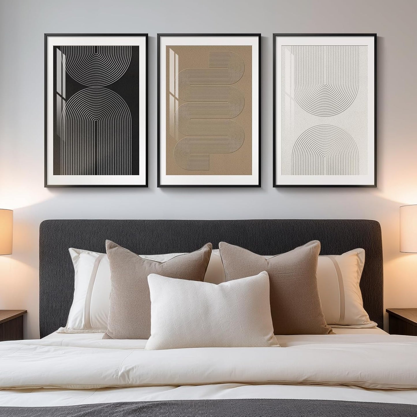 Large Framed Black and White Abstract Wall Art for Living Room, 3 Piece Big Modern Canvas Prints Paintings Artwork for Walls, Minimalist Abstract Art Pictures for Hallway, Office Wall Decor 24x36 In