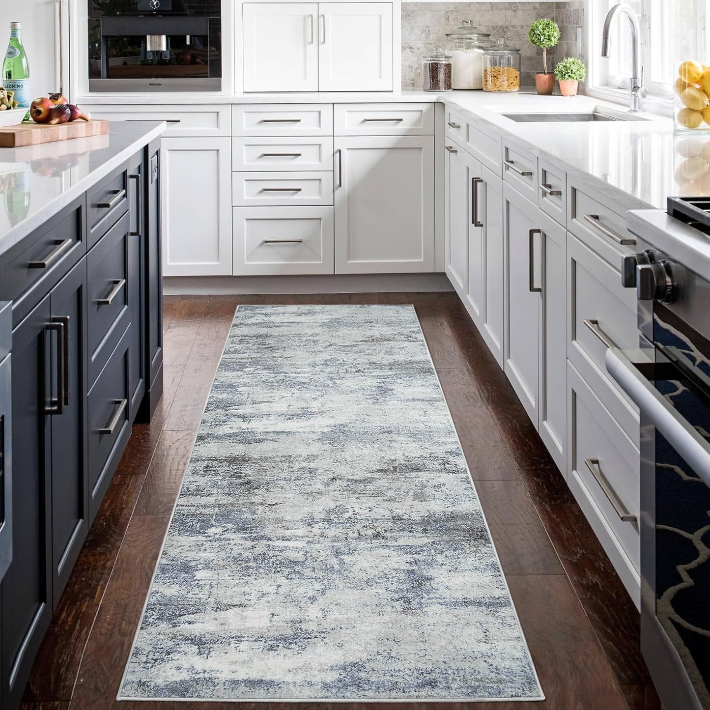 8x10 Area Rugs for Living Room Rug Washable: Abstract Large Rug for Dining Room Bedroom Carpet Non Slip 8 by 10 Indoor Modern Nursery Home Office Blue Grey