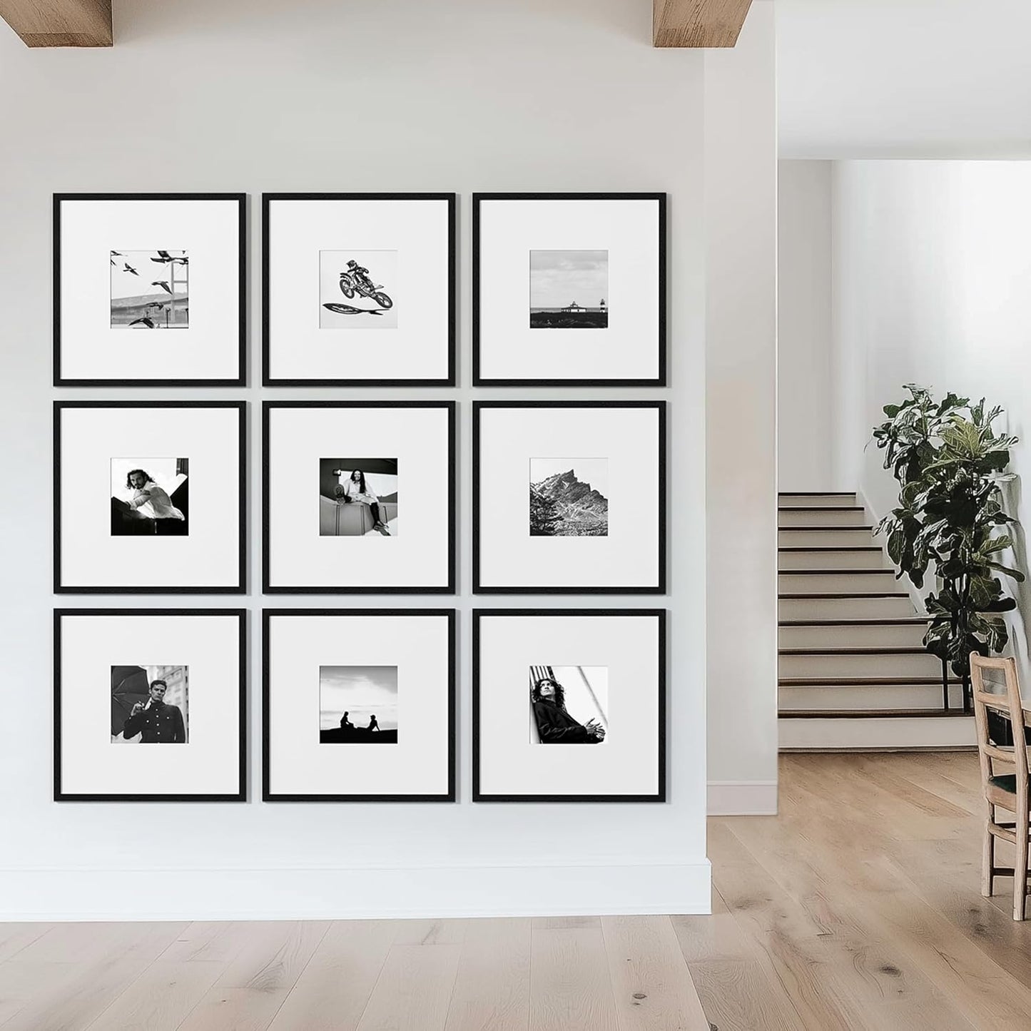 eletecpro 12x12 Picture Frames Set of 9 with Clear Acrylic Cover, Display 8x8 Photos with Mat or 12x12 Without, Classic and Sturdy Square Collage Gallery Wall Decor, Easy Wall Mount, Black