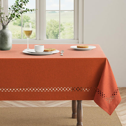 MIULEE Beige Rectangle Linen Polyester Tablecloth with Decorative Cutouts Spring Waterproof Stain Resistant & Shrink-Proof Table Cloth 52x70 inch Farmhouse Style for Dining Wedding and Outdoor