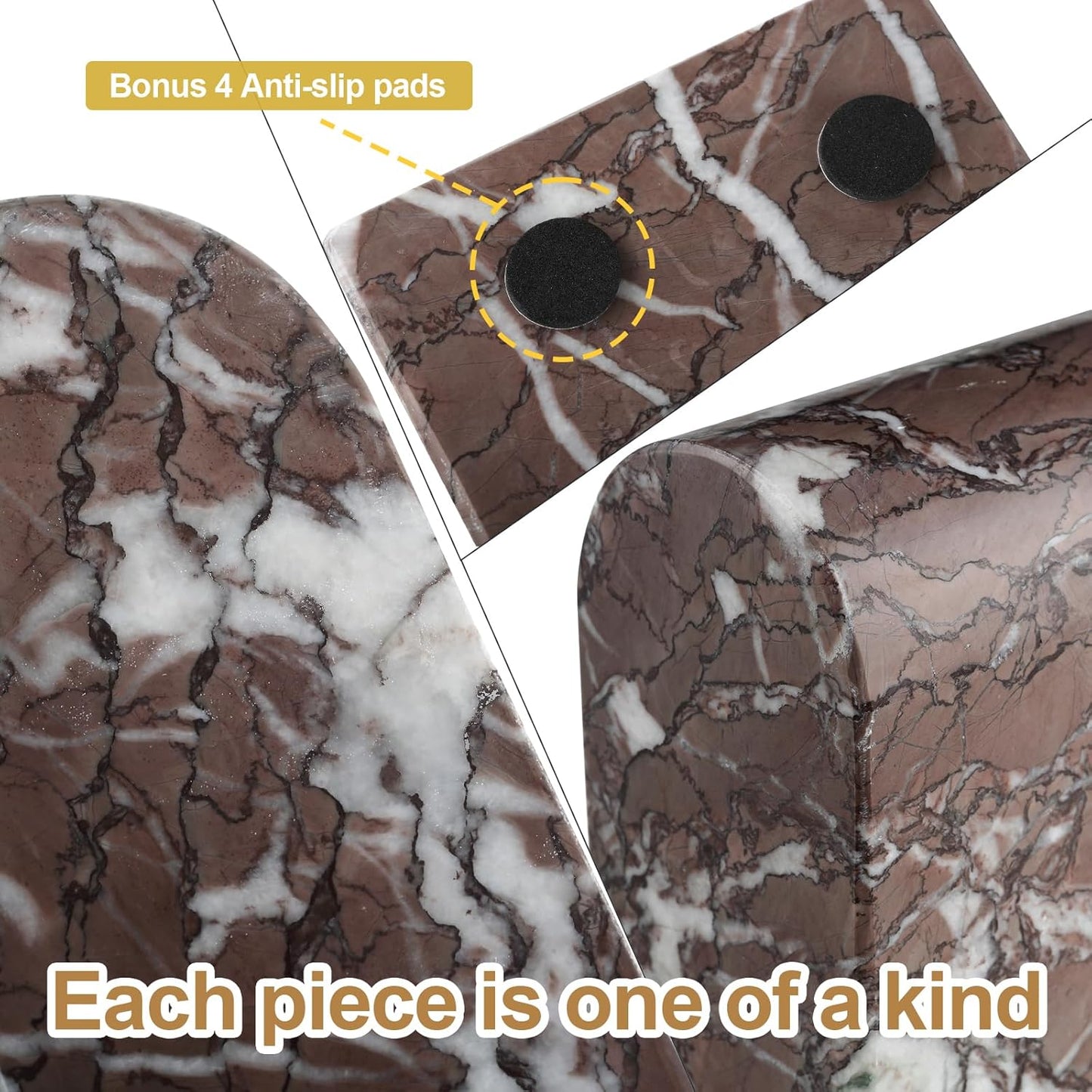 Koville African Natural Marble Bookends for Shelves, Non-Slip Book Ends, 13LBS Ultra Heavy Duty Marble Book Holder Organizer, Apartment Decor for Movies/CD/Video Games(Namib Fantasy)