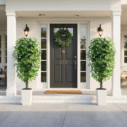 Artificial Ficus Tree 6FT Faux Plants Indoor Tall Fake Plants with White Planter, Green Lifelike Lush Fake Ficus Tree for Home Living Room Bedroom Outdoor Balcony House Office Decor