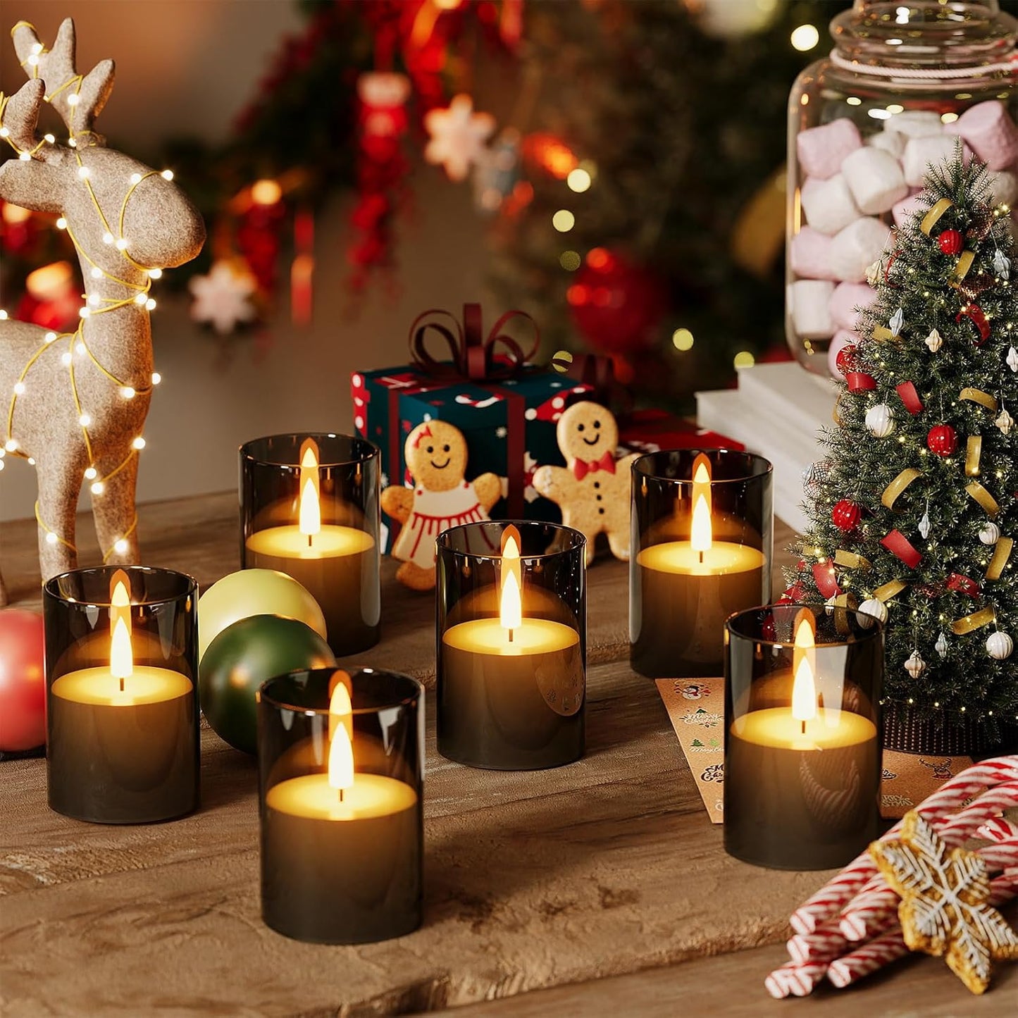 VIODAIM 12Pack Flickering Flameless LED Candles with Timer, Battery Powered - Small Pillar & Votive, Clear (2"X3")