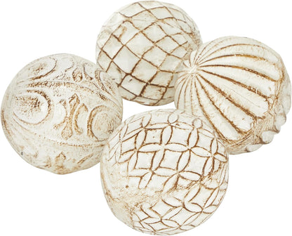 Deco 79 Ceramic Handmade Carved Decorative Ball Orbs & Vase Filler with Varying Patterns, Set of 4 4"W, 4"H, White