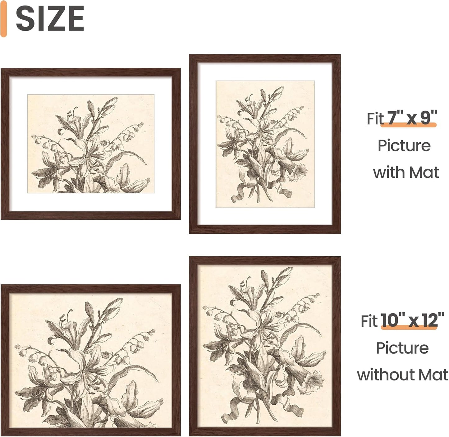 upsimples 8x10 Picture Frame, Display Pictures 5x7 with Mat or 8x10 Without Mat, Wall Hanging Photo Frame, Black, 1 Pack - Colors A