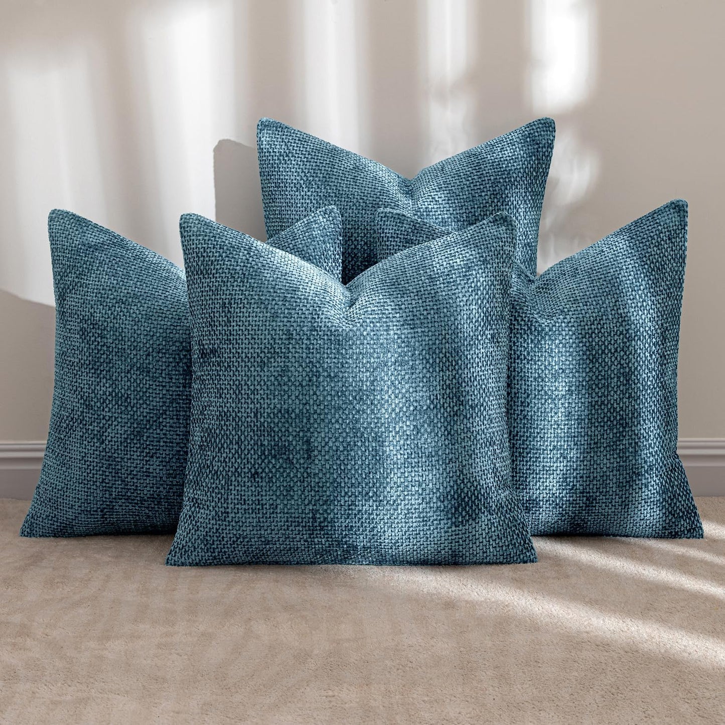 MIULEE Pack of 4 Couch Throw Pillow Covers 18x18 Inch Neutral Soft Decorative Chenille Pillow Covers Farmhouse Boho Cushion Covers for Mid Century Modern Spring Home Decor Sofa Bedroom Living Room