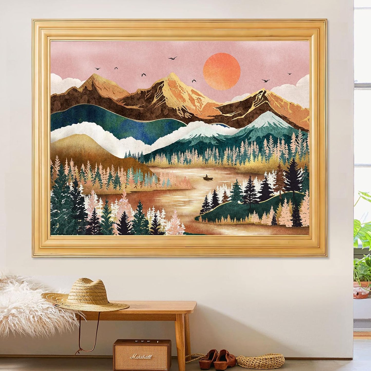 Zussun Black and White Tapestry Starry Night Mountain Tapestries for Bedroom Aesthetic Moon and Stars Tapastry's Wall Hanging Dark Nature Forest Wall Tapestry for Living Room Dorm (48'' × 36'')