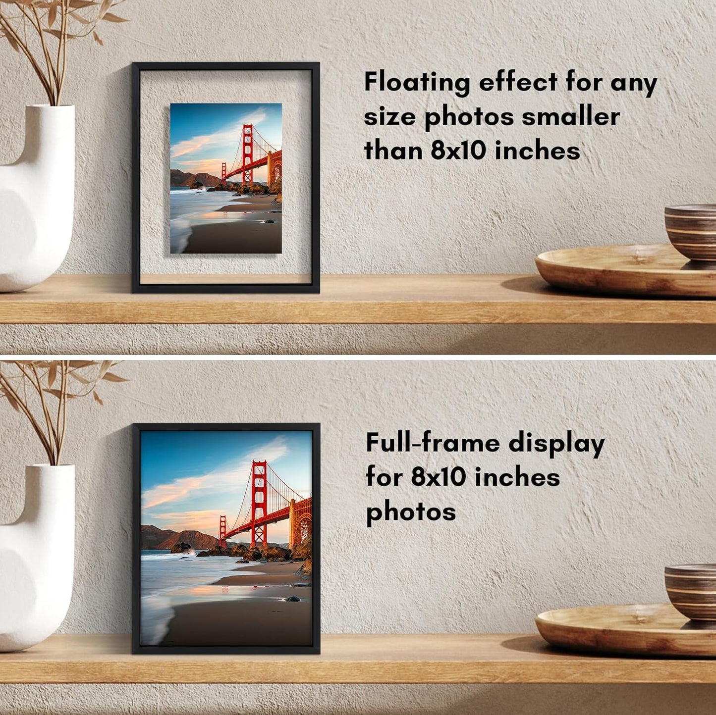 Americanflat Aluminum 11x14 Floating Picture Frame with Shatter-Resistant Glass - Use as 8x10 Picture Frame or Display 11x14 Photo - Signature Float Collection - Photo Frames for Wall Display - Black