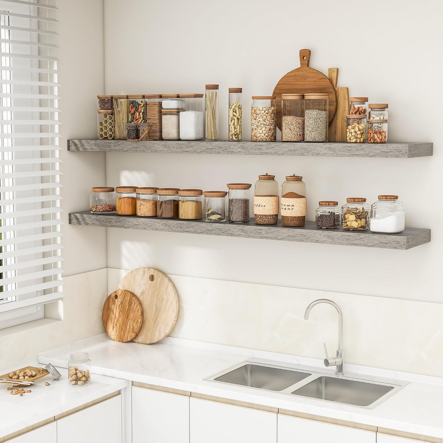 RICHFOCUS 72Inch Floating Shelves for Wall 2 Pack Shelves for Bedroom|Kitchen|Bathroom Wall Mounted Rustic Wood Floating Shelf with Invisible Brackets for Books|Storage|Decor, Rustic Brown