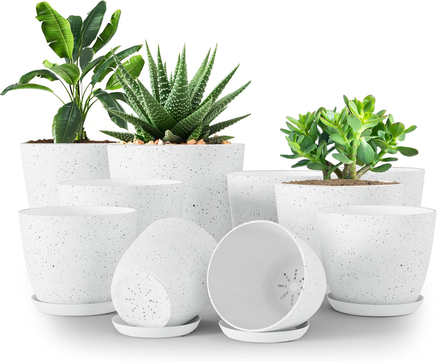 Utopia Home Plant Pots Indoor with Drainage Holes – Set of 5 White Plastic Flower Pots (7/6.6/6/5.3/4.8 Inch) – Modern Planters for Indoor Plants, Room & Office Décor, Great Stocking Stuffers