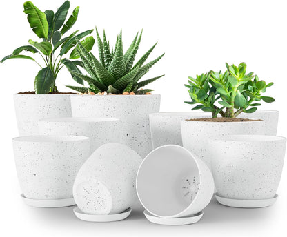 Utopia Home Plant Pots Indoor with Drainage Holes – Set of 5 White Plastic Flower Pots (7/6.6/6/5.3/4.8 Inch) – Modern Planters for Indoor Plants, Room & Office Décor, Great Stocking Stuffers