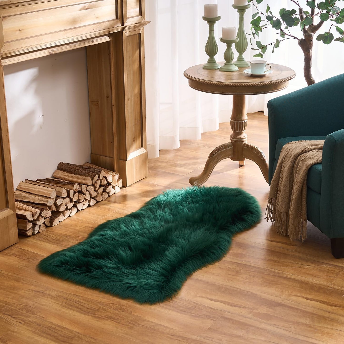 EasyJoy Ultra Soft Fluffy/Fuzzy Shaggy Area Rug Faux Fur Chair Cover Seat Pad for Bedroom Floor Sofa Living Room (2 x 6 ft Sheepskin, Beige)
