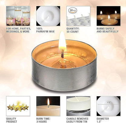 Ohr Tea Light Candles - 200 Bulk Pack - White Unscented Travel, Centerpiece, Decorative Candle - 3 Hour Burn Time