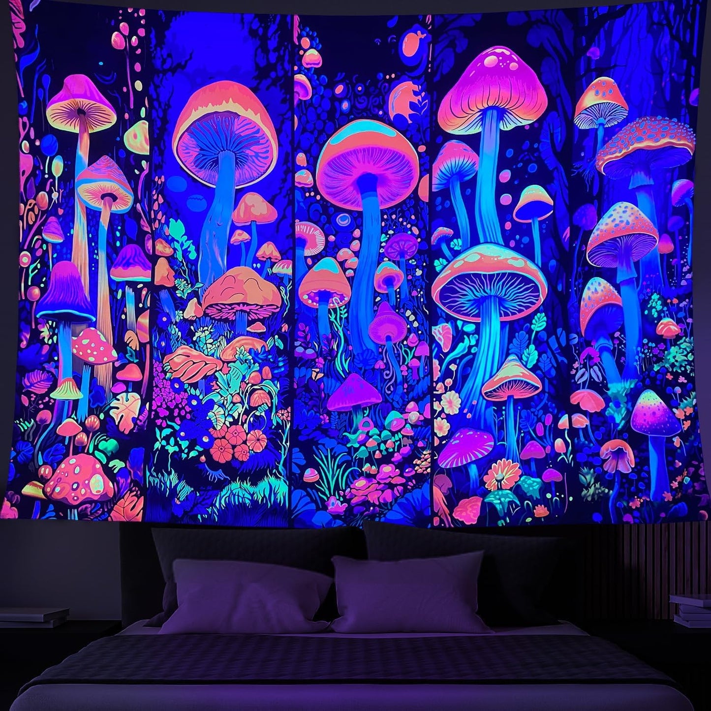 ARTCREATOR Black Light Art Halloween Wall Decor Trippy Blacklight Horror Face Tapestry, UV Reactive Tapestries Glow in The Dark Party Tapestry for Bedroom, Living Room (29" x 37")