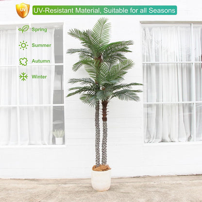Nafresh 8ft Tall UV Resistant Faux Palm Tree, 96in Artificial Palm Tree Indoor Outdoor, Fake Tree with Real Bark and Realistic Leaves and for Home House Office Living Room Yard Patio.