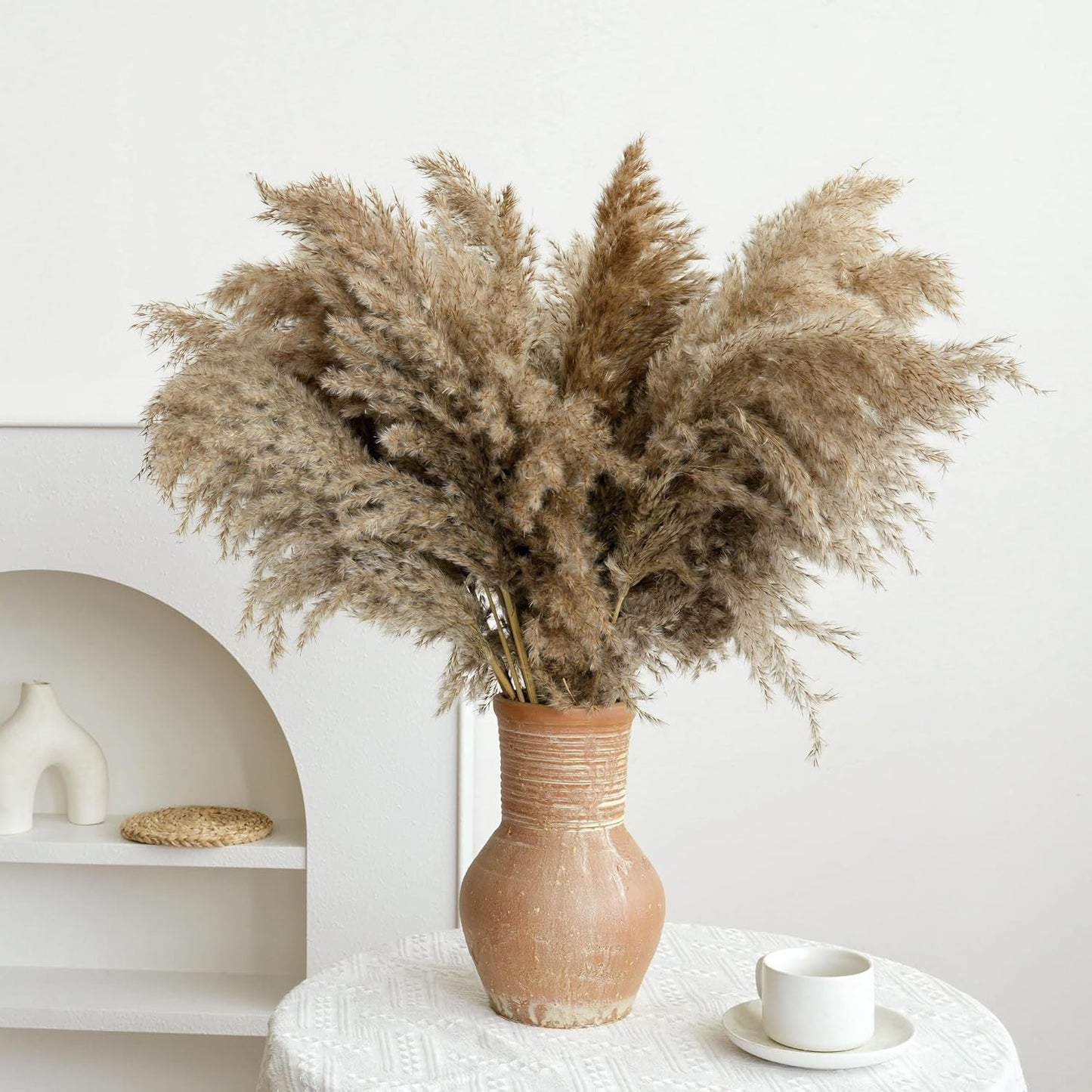 Pampas Grass Decor, Natural Dry Pampas Grass Small, Short Pampass Bulk for Farmhouse, Wall, Kitchen, Bedroom Decor, Office Decor (17 inch )