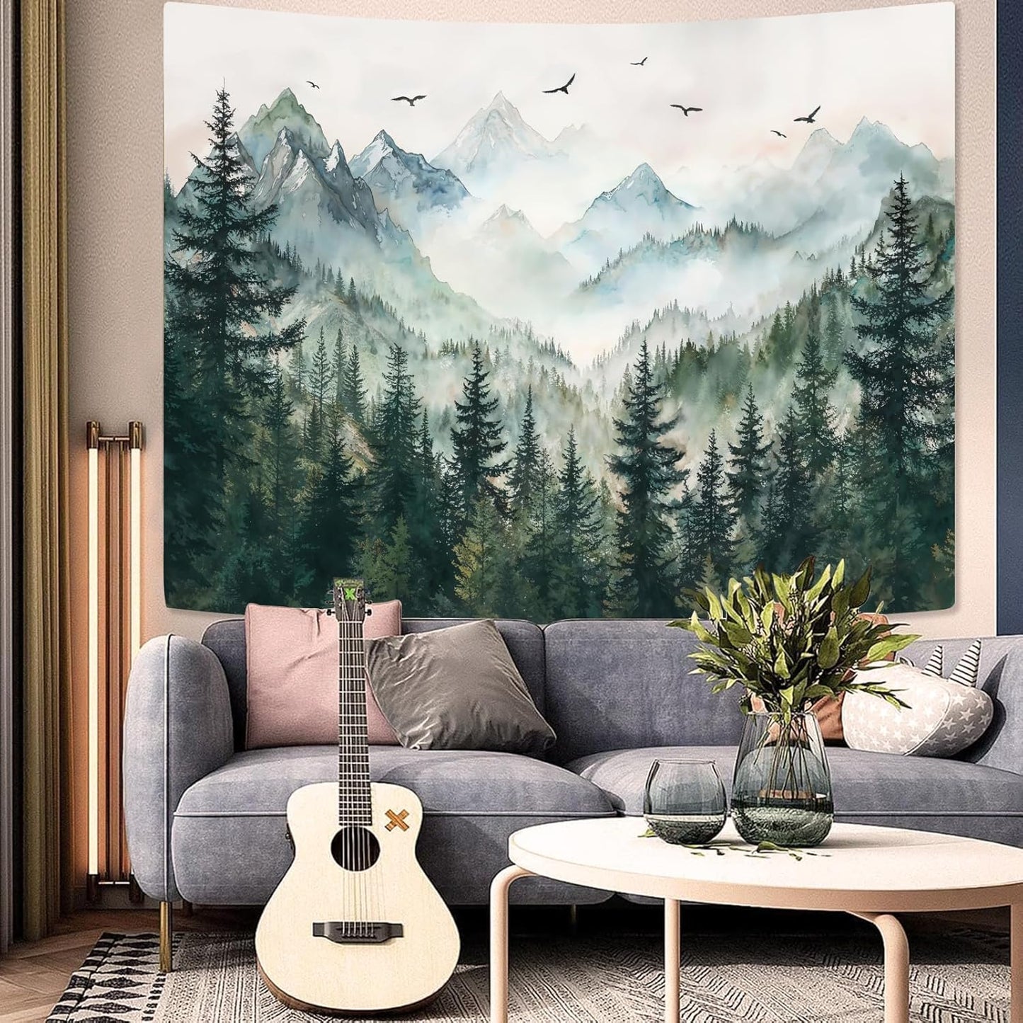 Zussun Black and White Tapestry Starry Night Mountain Tapestries for Bedroom Aesthetic Moon and Stars Tapastry's Wall Hanging Dark Nature Forest Wall Tapestry for Living Room Dorm (48'' × 36'')