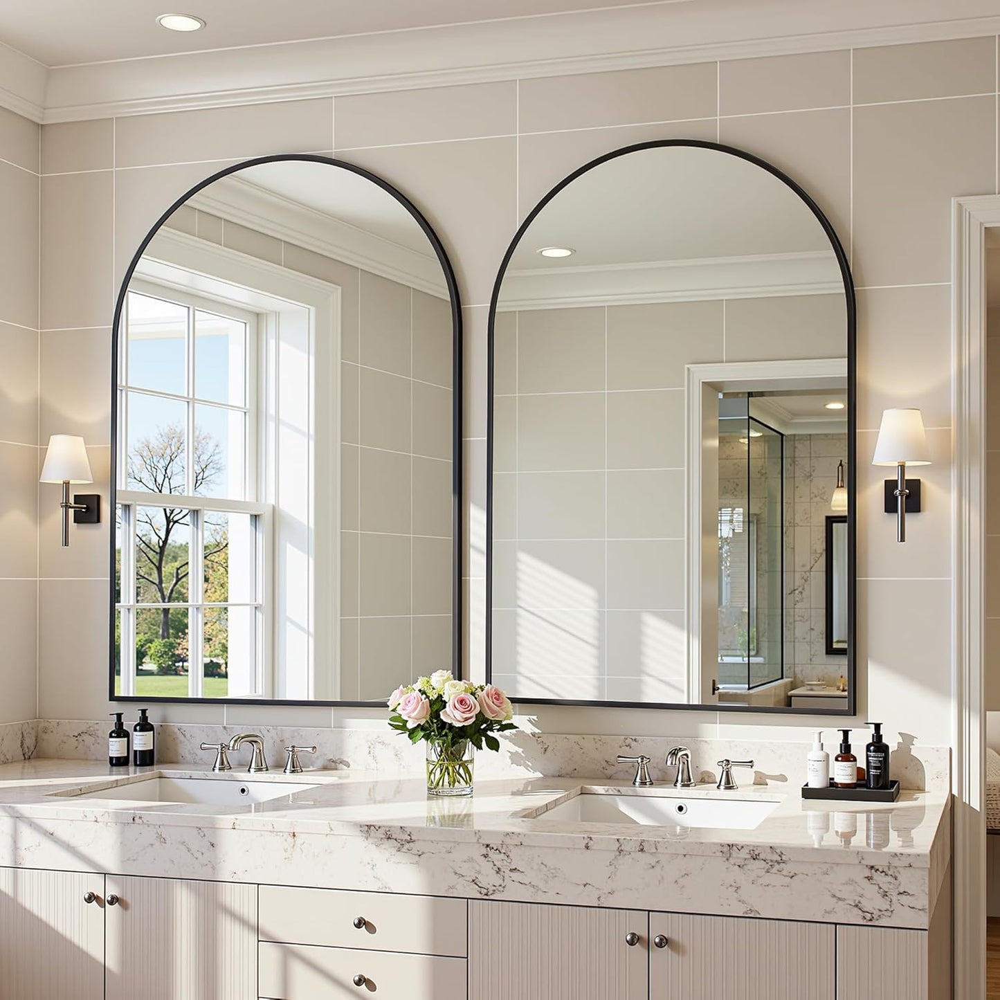 Antok Arched Bathroom Mirror, 20"x30" Wall Mounted Mirror, Vanity Mirrors for Over Sink, Aluminum Alloy Frame Bathroom Mirrors Living Room, Bedroom and Entryway, Black