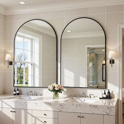 Antok Arched Bathroom Mirror, 20"x30" Wall Mounted Mirror, Vanity Mirrors for Over Sink, Aluminum Alloy Frame Bathroom Mirrors Living Room, Bedroom and Entryway, Black