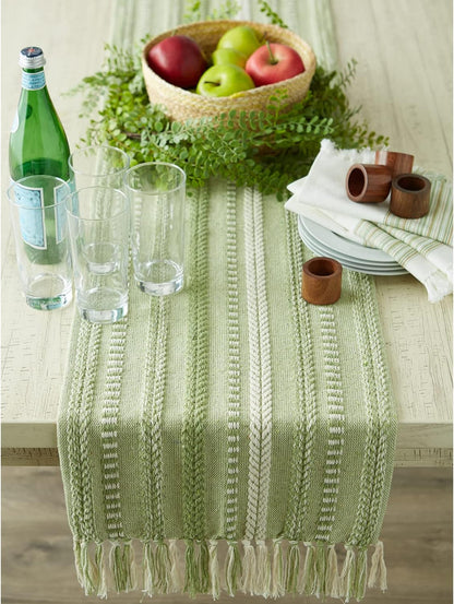 DII Farmhouse Braided Stripe Table Runner Collection, 15x72 (15x77, Fringe Included), Black