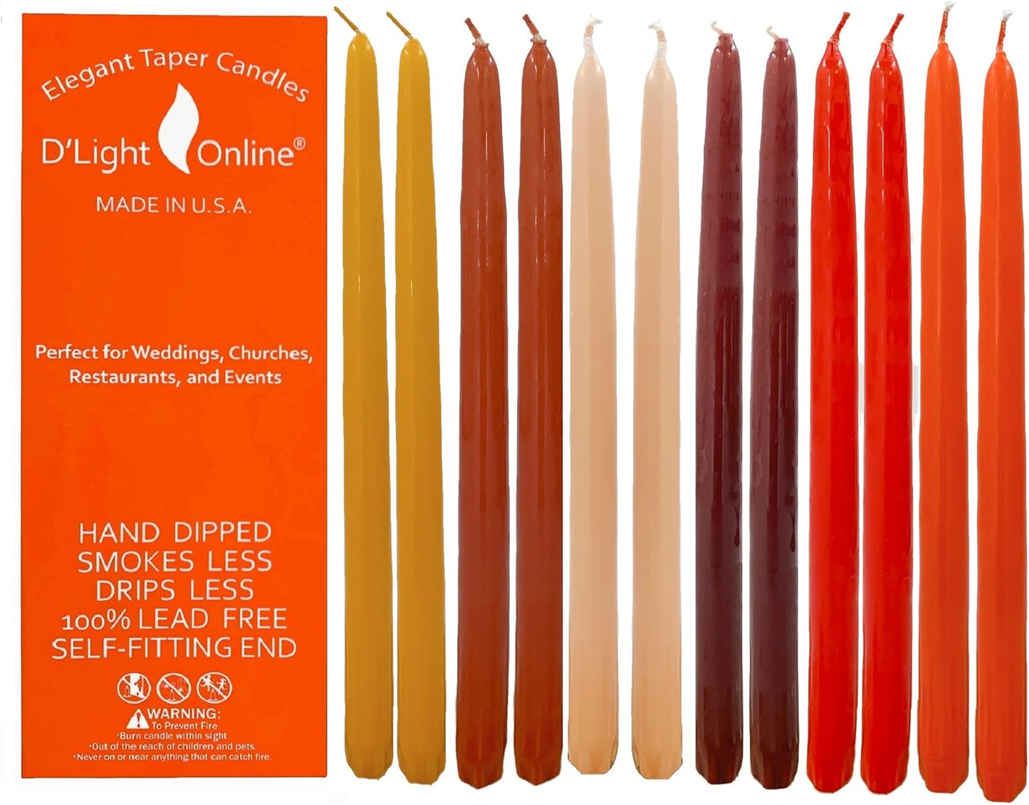 D'light Online White Taper Candles, 10 Inch Premium Quality Candles Hand-Dipped Tapered Candles, Dripless, Smokeless and Unwrapped Bulk Pack for Events - Set of 12 (10 Inch, White)