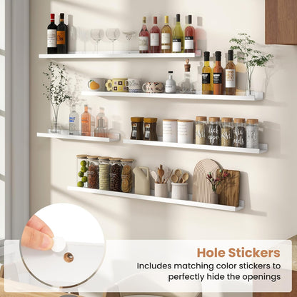 Fun Memories Picture Ledge Shelves Set of 2, 32 Inch Rustic Wall Mounted Floating Shelves with Lip for Home Storage and Décor in Bathroom, Kitchen, Nursery, Bedroom, Living Room, Walnut