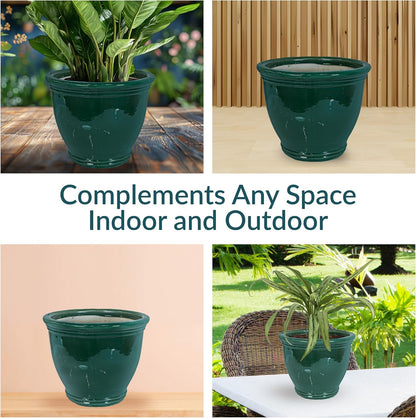 Sunnydaze Large Ceramic Plant Pot - Round Outdoor Glazed Ceramic Planter Pot with Drainage - Studio - Imperial Blue - 18.5"