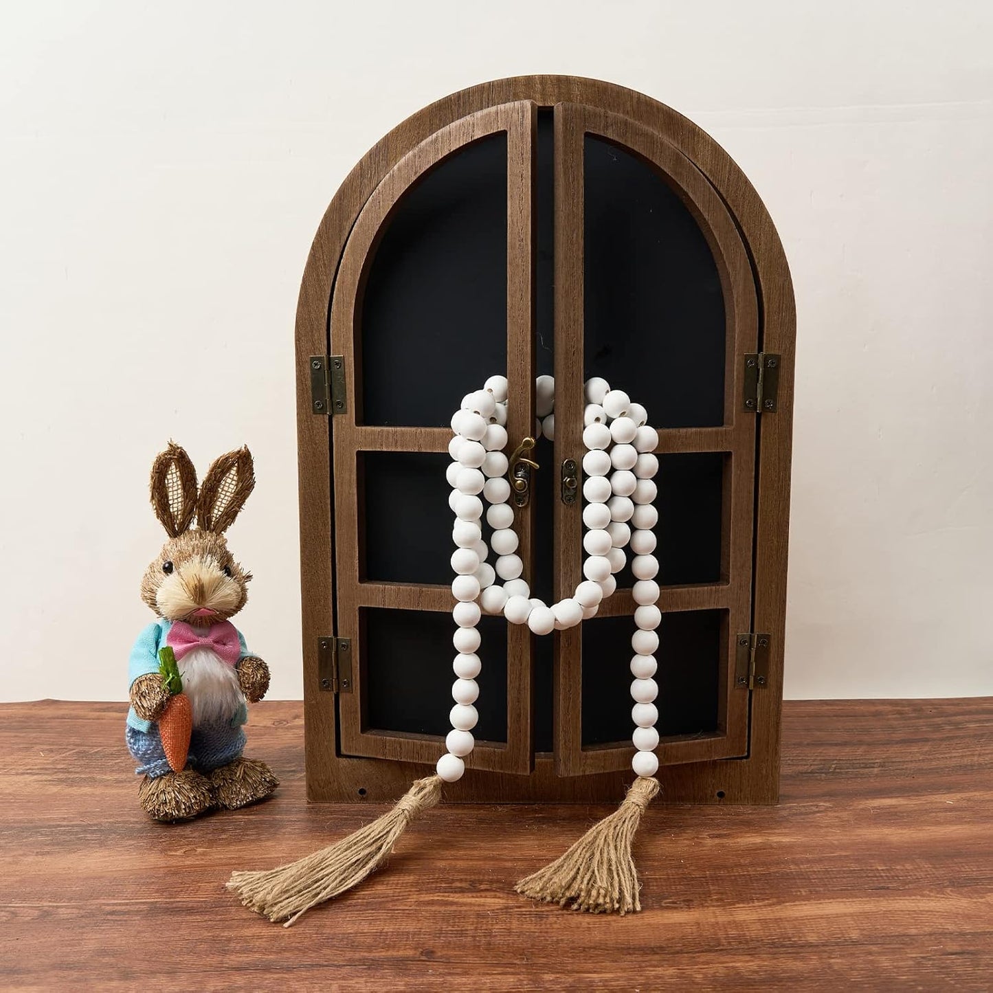 OMISHE 59in Wood Bead Garland with Tassels, Decorative Beads, Farmhouse Wooden Beads Garland for Wall Hanging Home Festival Decor, Aqua, Teal