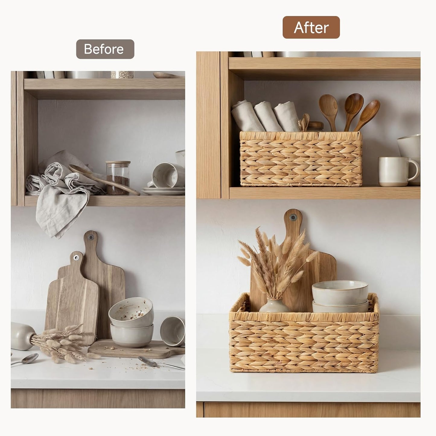 StorageWorks Wicker Basket, Baskets for Organizing, Storage Basket with Built-in Handles, Water Hyacinth Shelves (Medium 2-Pack, Natural Hyacinth)