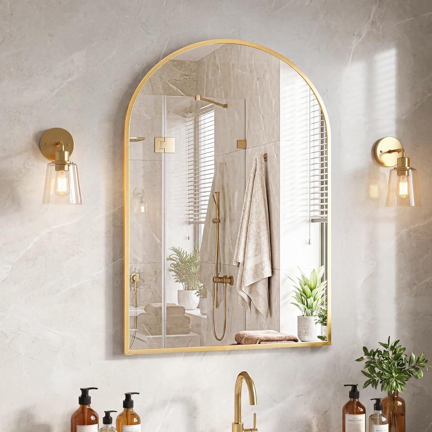 NEWBULIG 20IN Round Bathroom Wall Mirror, Modern Vanity Mirrors for Over Sink, HD Glass Decorative for Entryway, Bedroom & Living Room, Gold