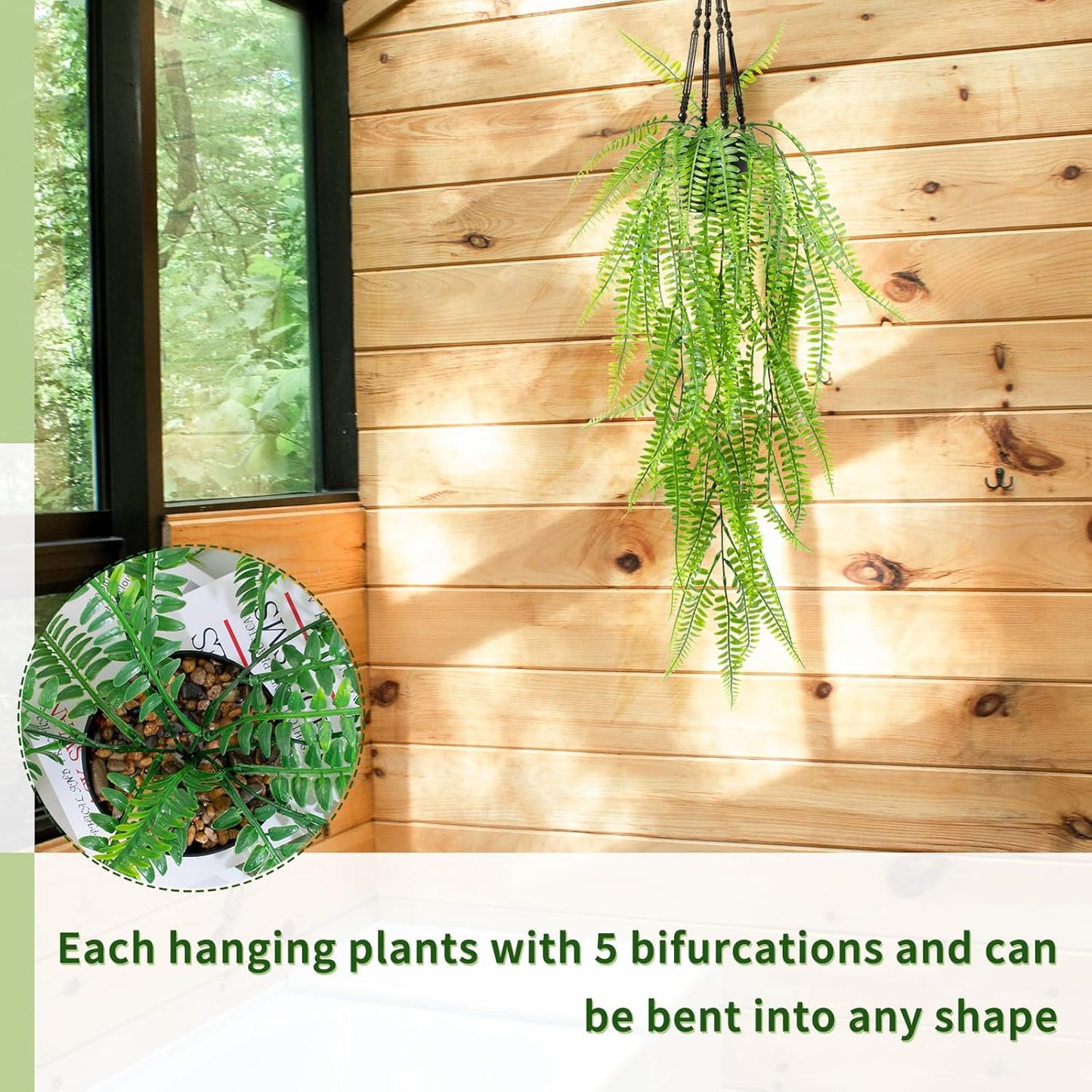 LOYWREE Fake Plants Indoor Artificial String of Pearls Plant in Black Pots, Realistic Green Faux Succulent Hanging Plants for Shelf Decor Desk Home Garden Decorations