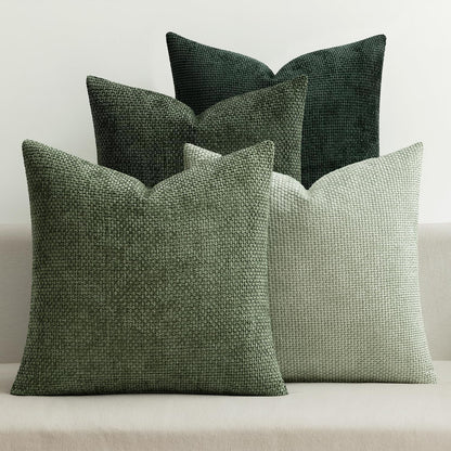 MIULEE Pack of 4 Couch Throw Pillow Covers 18x18 Inch Neutral Soft Decorative Chenille Pillow Covers Farmhouse Boho Cushion Covers for Mid Century Modern Spring Home Decor Sofa Bedroom Living Room