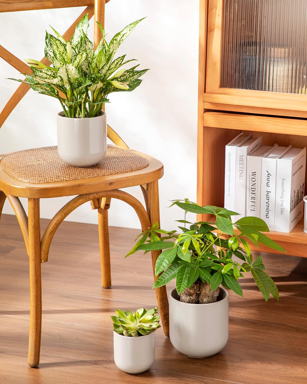 vancasso Ceramic Plant Pots, 4+5+6 inches, Set of 3, Planters with Drainage Hole, Flower Pots Planters Pots for Indoor Plants, Modern Indoor Decorative Garden Pot, Home Decor, White