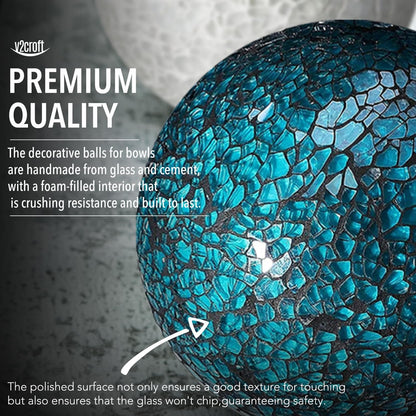 4in Decorative Mosaic Sphere Orbs Set of 3, Glass Balls for Whole Housewares,Wedding/Birthday,Bowls,Vases Dining Table Centerpieces(Silver,Black,Blue)