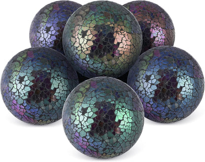 MDLUU 6 Pcs Mosaic Sphere Balls-Diameter 3 in, Decorative Orbs, Centerpiece Balls for Bowls, Vases, Dining Table Decor, Turquoise Blue