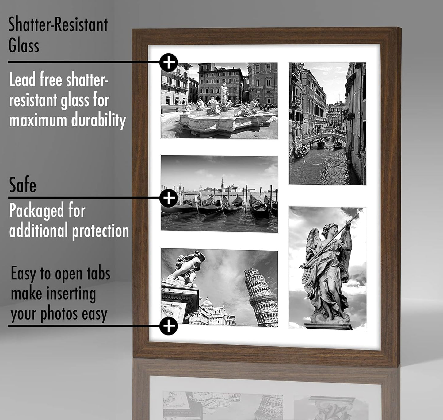Americanflat 4x6 Collage Picture Frame with Shatter-Resistant Glass - Fits Five 4x6 Photos or Use as One 11x14 Picture Frame - Signature Collection - Collage Frames for Wall Display - Black