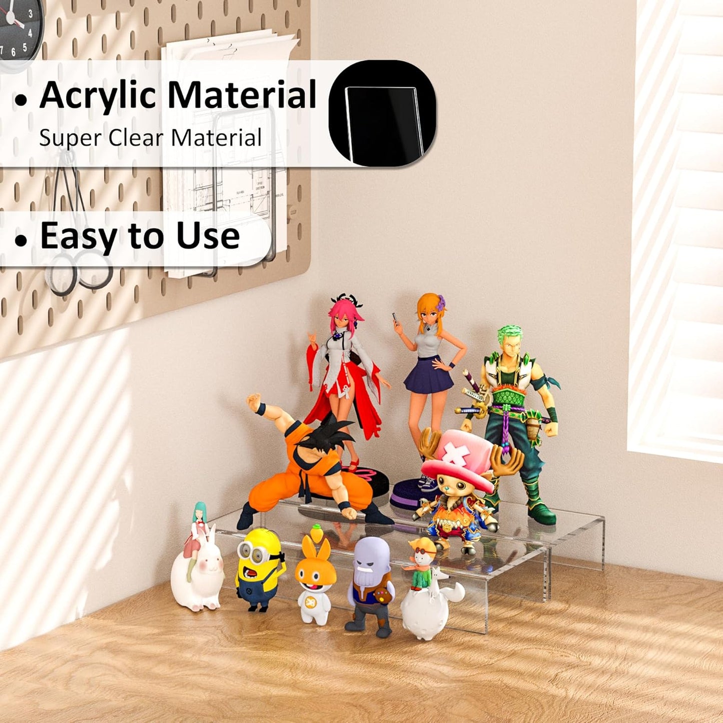 Sezanrpt Acrylic Shelf Riser 12x4.7x3 pack of 2, Desktop Rectangular Acrylic Tray Pedestal Stand for Funko Pop Figure, Bags, 12x4.7x3 Inch
