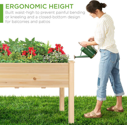 Best Choice Products 72x24x30in Raised Garden Bed, Elevated Wood Planter Box Stand for Backyard, Patio, Balcony w/Divider Panel, 6 Legs, 300lb Capacity - Natural