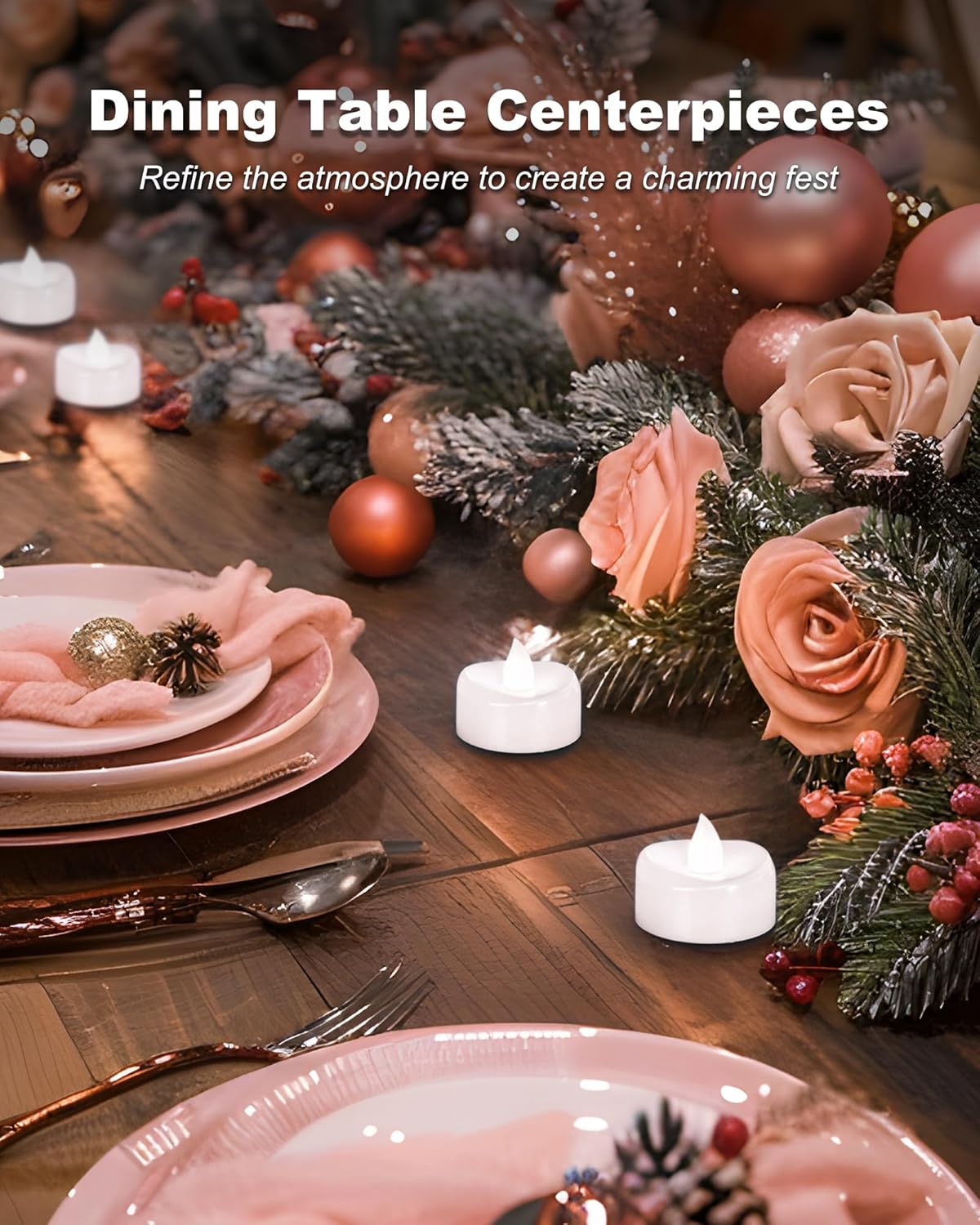 merrynights LED Candles, Tea Lights Candles Battery Operated Bulk, 50-Pack Long-Lasting 200 Hours Flameless Tealight Candles, Realistic Tea Lights for Christmas Halloween Wedding, 1.5'' D X 1.25'' H