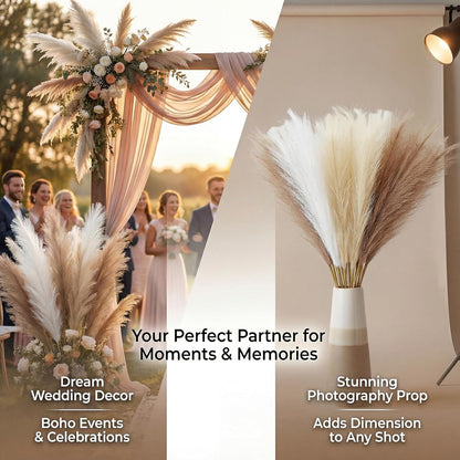 Pampas Grass Decor 21.7 Inch 30pcs, Faux Pampas Grass White Beige Brown Ultra Fluffy No Shedding for Boho Home Bedroom Wedding Vase Filler Dried Flower Arrangement