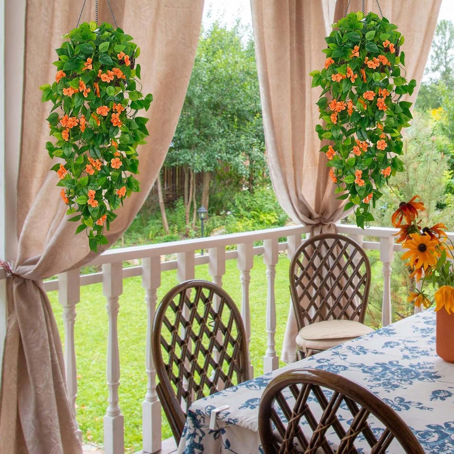 BLEUM CADE Fake Hanging Plants, 2pcs Artificial Pothos Vines Greenery for Wall Home Living Room Office Indoor Outdoor Decor (No Baskets)