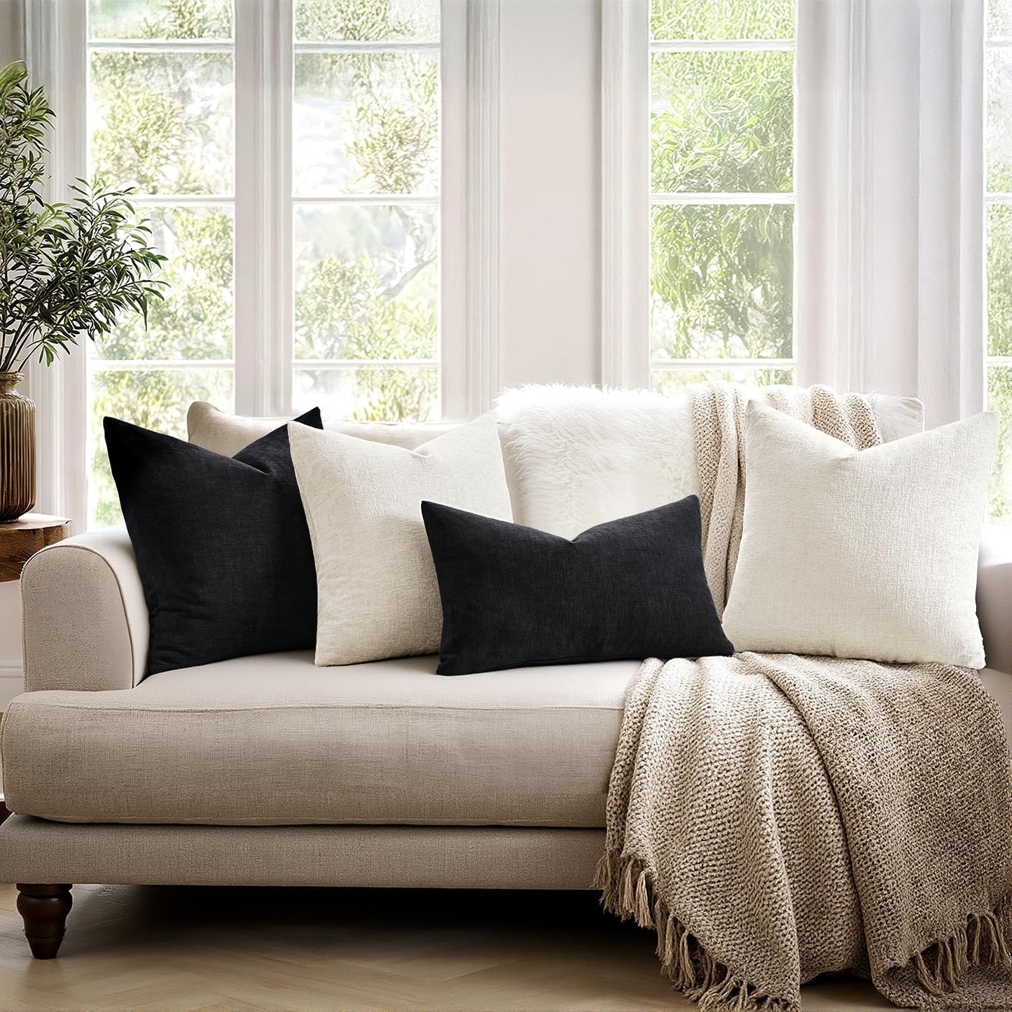 MIULEE Olive Green Couch Pillow Covers 18x18 Inch, Set of 2 Soft Chenille Decorative Square Throw Pillow Covers Farmhouse for Sofa Living Room Bed
