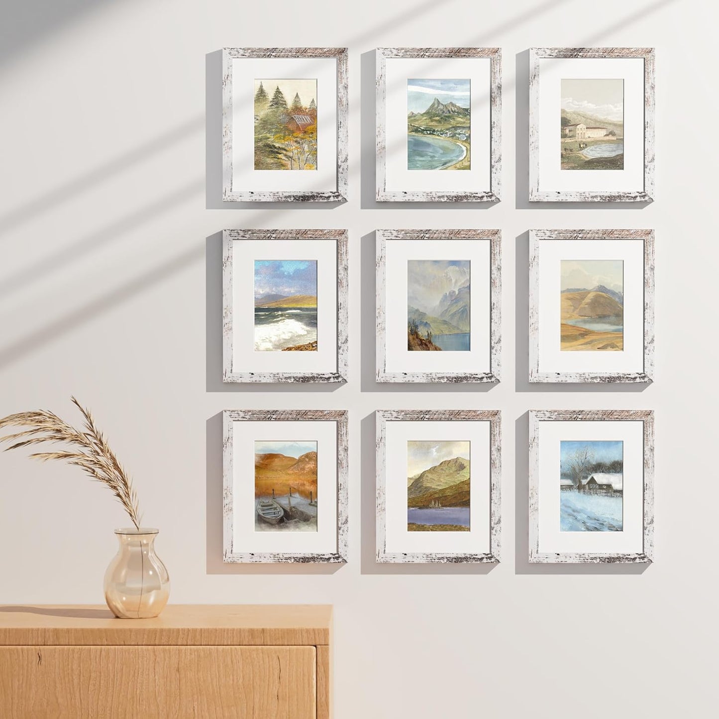 Vittanly 8x10 Picture Frames Set of 9, Shatter Resistant Plexiglass, Display 5x7 Pictures with Mat or 8x10 without Mat, Photo Frames for Wall or Tabletop, Engineered Wood, Black - Colors A