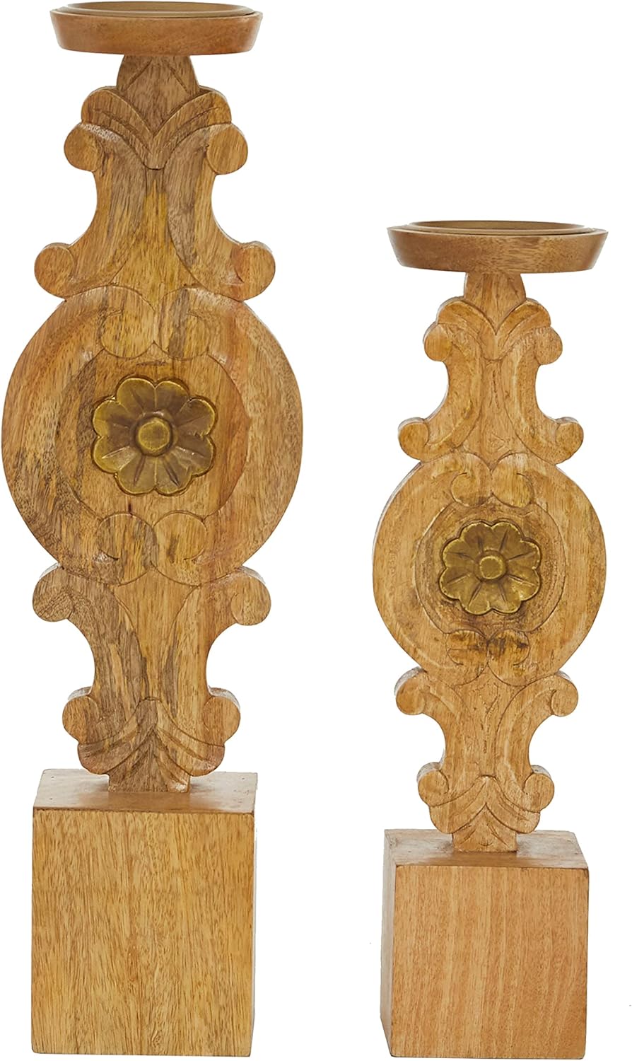 Deco 79 Metal Abstract Decorative Candle Holder Mushroom Inspired Candle Stand, Set of 2 Candlestick Holder 11", 14"H, Gold