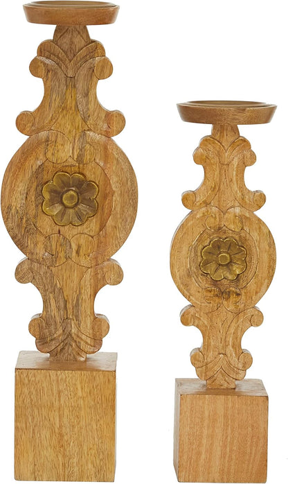 Deco 79 Metal Abstract Decorative Candle Holder Mushroom Inspired Candle Stand, Set of 2 Candlestick Holder 11", 14"H, Gold