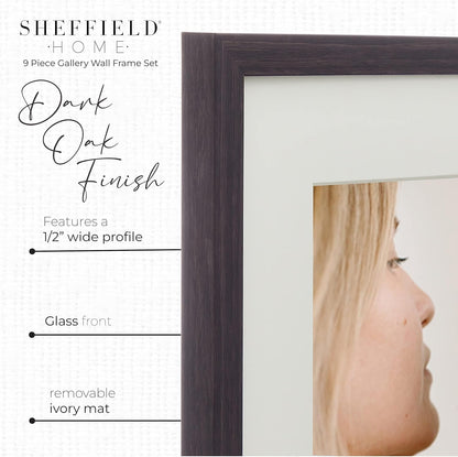 Sheffield Home 9 Piece Gallery Wall Frame Set, 11x14 in. matted to 8x10 in. (Matte Black)