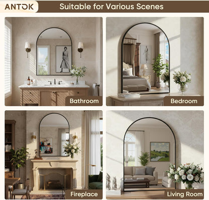 Antok Arched Bathroom Mirror, 20"x30" Wall Mounted Mirror, Vanity Mirrors for Over Sink, Aluminum Alloy Frame Bathroom Mirrors Living Room, Bedroom and Entryway, Black