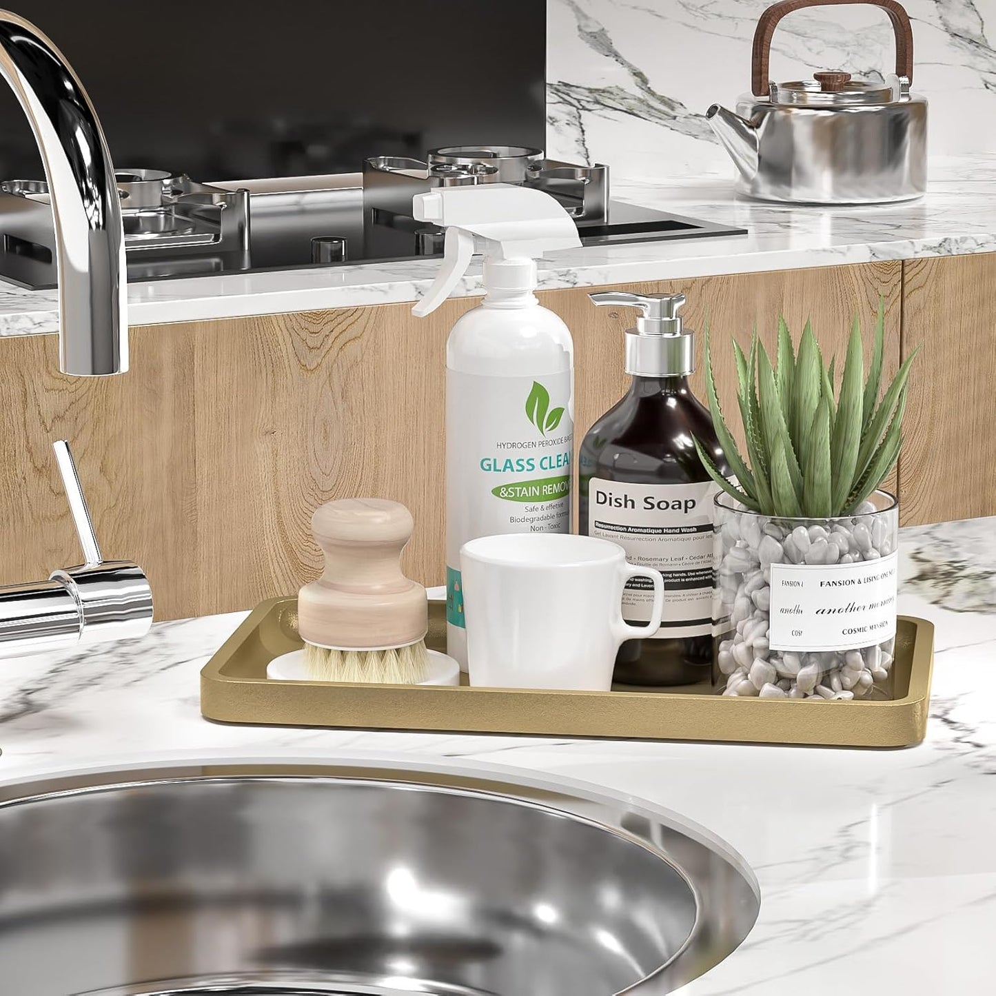Bathroom Vanity Tray for Countertop - Bamboo Organizer Tray for Dresser Tops, Toilet, Perfume Small Decorative Tray Wood Tray for Home Decoration 11.81” L x 6.1” W x 0.79” H Black